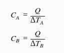 Capacidade térmica dos objetos A e B