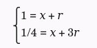 Sistema de equações montado com as variáveis x e r