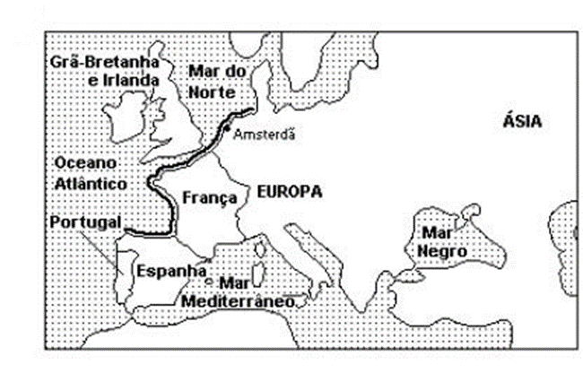 O mapa  mostra a Europa Ocidental nos anos iniciais do século XIX. A situação assinalada resultou na vinda da Corte Portuguesa para o Brasil, em 1808.